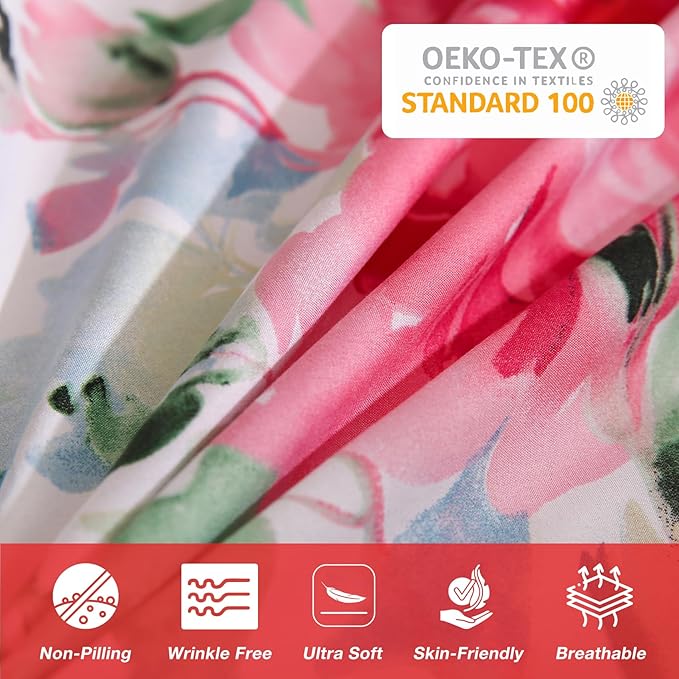 JSD Rose Floral Duvet Cover Set King Size, 3 Piece Soft Printed Microfiber Comforter Covers Zipper Closure