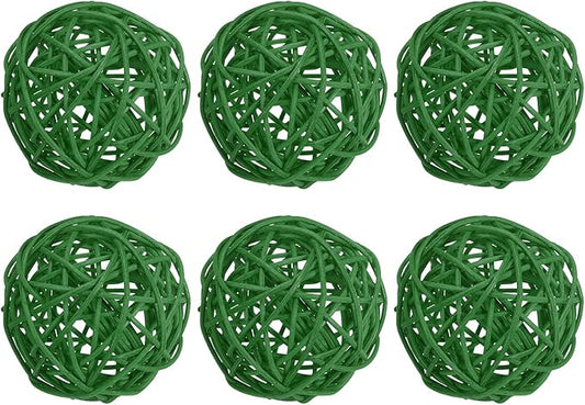 PATIKIL 3 Inch Wicker Rattan Balls, 6 Pcs Decorative Balls for Centerpiece Bowls Wedding Party Home Decor DIY Craft, Deep Green