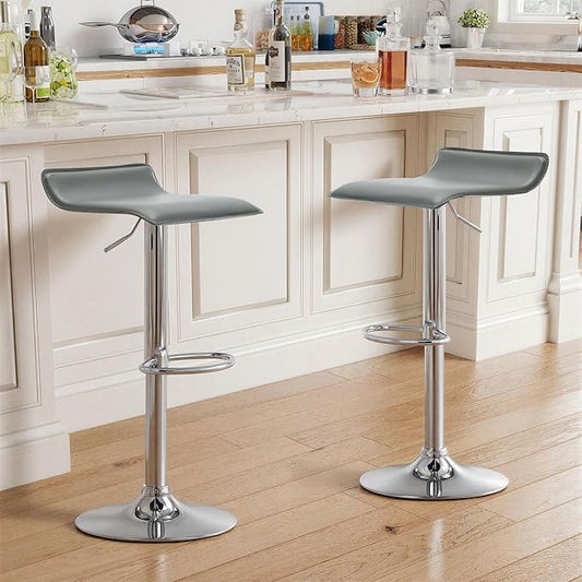 NOBPEINT Contemporary Chrome Air Lift Adjustable Swivel Bar Stool, Set of 2, Gray