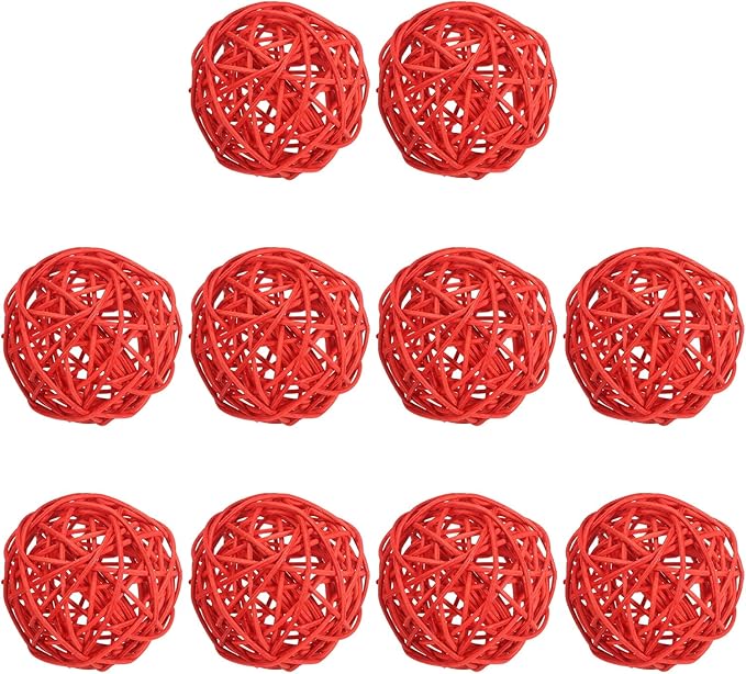 PATIKIL 3 Inch Wicker Rattan Balls, 10 Pcs Decorative Balls for Centerpiece Bowls Wedding Party Home Decor DIY Craft, Red