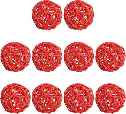 PATIKIL 3 Inch Wicker Rattan Balls, 10 Pcs Decorative Balls for Centerpiece Bowls Wedding Party Home Decor DIY Craft, Red