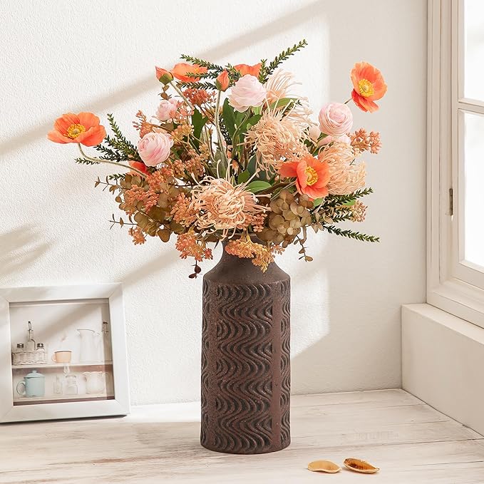 Rustic Vase - Ceramic Decorative Vases - 11 in Tall Vintage Bud vase - Flower Vases for Home Decor - Chirstmas vases - Tabletop Red Vases for Centerpieces - Vintage Style Farmhouse Vase by Lyeec