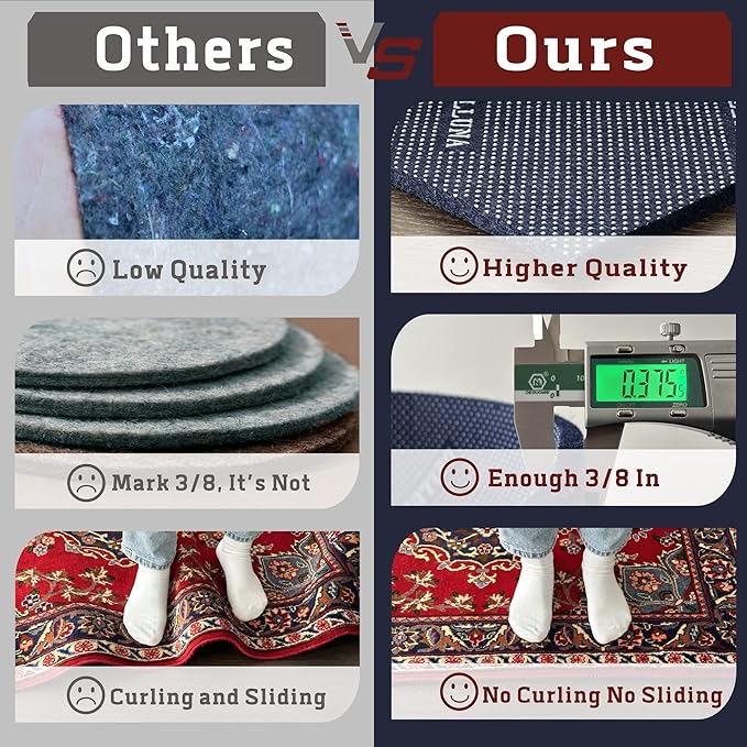 DELLUNA Non-Slip Area Rug Pad 2'x10', 3/8" Thick Double Side Rubber + Felt, Premium Deluxe Cushioned- Safe for All Floors, Adds Comfort and Protection, Ultra Strong Grip, Stop Rug from Moving.