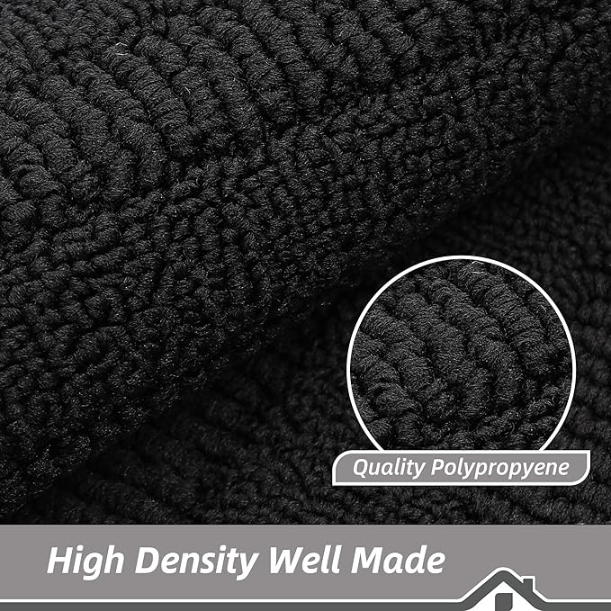BEQHAUSE 30x18 Inch Kitchen Rug Mat Durable Kitchen Rugs Non-Slip Washable Absorbent Kitchen Mats for Floor Dirt-Resistant Semicircular Kitchen Mat (Black, 2PCS)