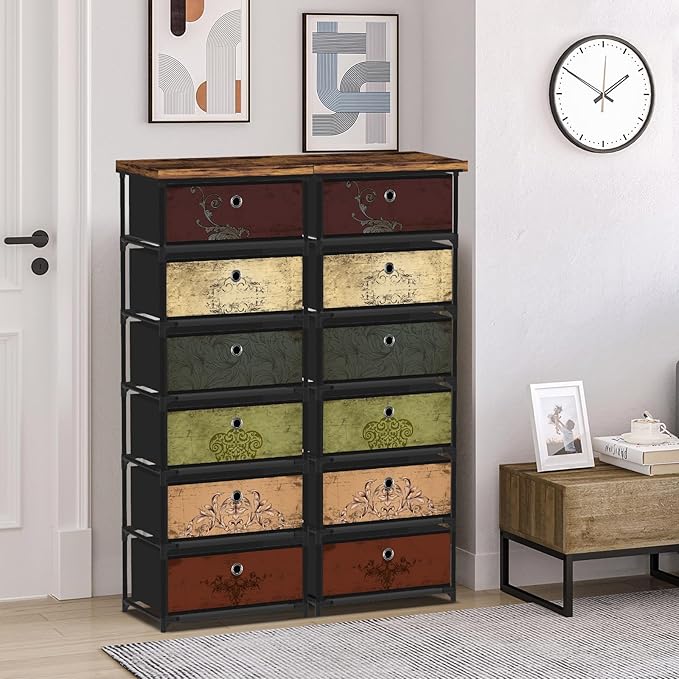 6 Drawers Storage Organizer Cabinet, Decorative Storage Chest, Small Dresser, Stand Nightstand for Bedroom, Living Room, Closet, Entryway, Hallway, Nursery, Dorm