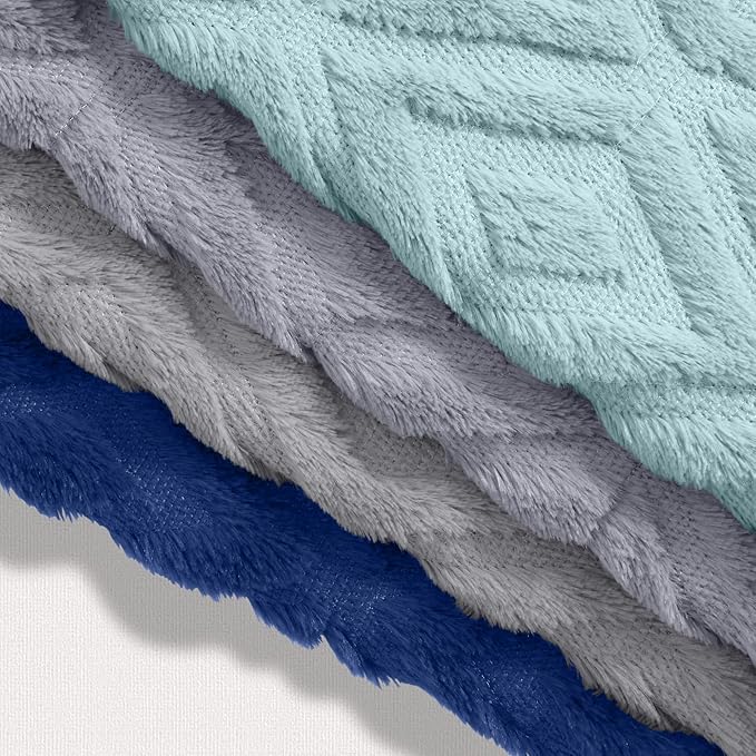 decorUhome Set of 4 Faux Fur Throw Pillow Covers 18x18, Soft Decorative Couch Pillow Covers with Velvet Back for Modern Sofa Living Room, Grey/Blue