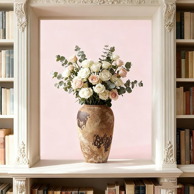 Ceramic Flower Vase 11 inch Tall Vase for Centerpieces,Large Decorative Terracotta Vases,Farmhouse Rustic Vases for Home Decor,Living Room,Table,Neutral,Waterproof