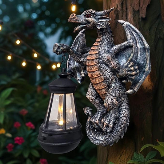 Dragon Tree Hugger with Solar Lantern 10.4 Inch Dragon Lamp Decor Statue Garden Yard Outdoor Outside Thoughtful Gifts for Women Mom Grandma