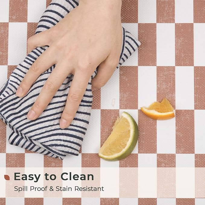 FRESHMINT Vintage Checkerboard Anti-Fatigue Mat Set of 2, Cushioned Foam Comfort Mats for Floor, Waterproof Non Slip Kitchen Rug, Modern Decor, Sink, Terracotta