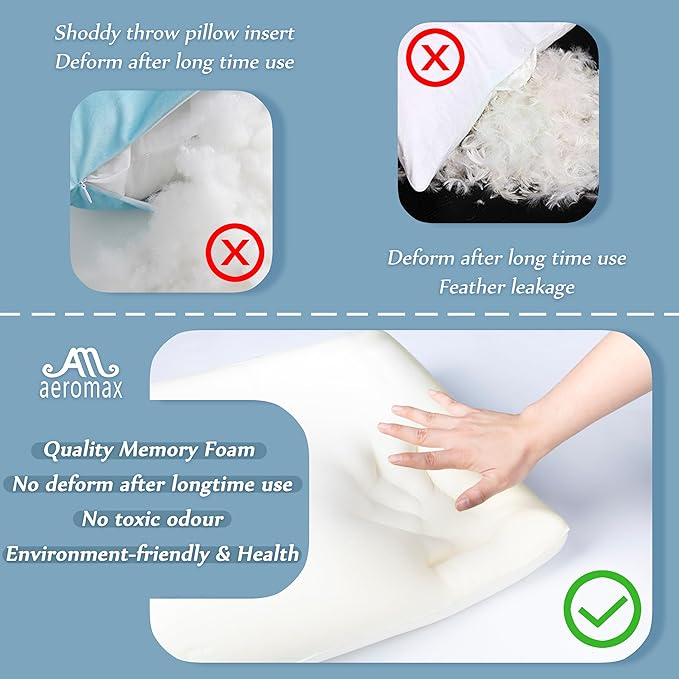 AM AEROMAX 12 × 20 Throw Pillow Memory Foam Pillow Insert - Rectangular Lumbar Support Pillow for Decorative Cushion Bed Couch Sofa - Non-Deforming Over Time