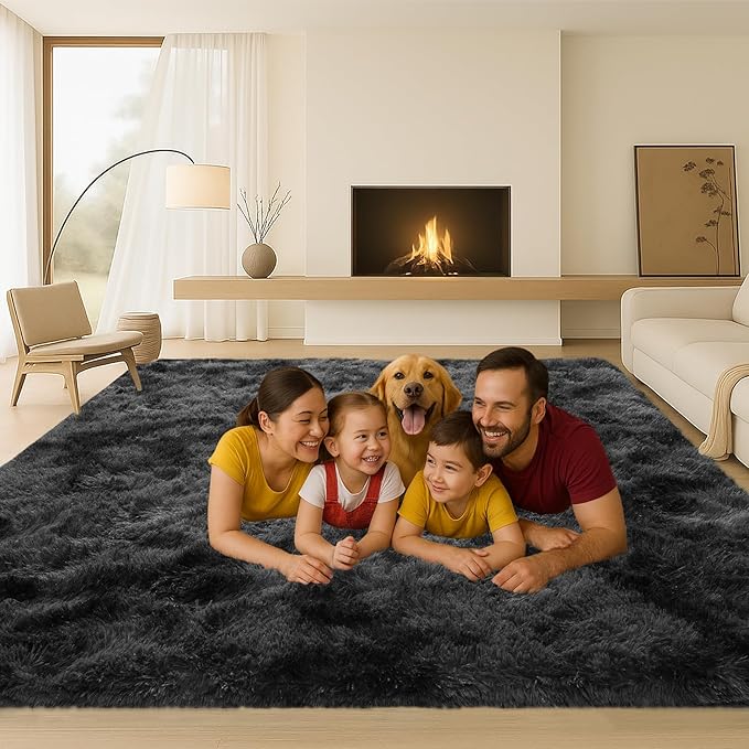 Mtandyx 5x7 Plush Fluffy Area Rugs, Large Soft Carpet, Upgraded Non-Slip Rectangular Rug for Living Room, Bedroom, Kids Room, Dorm,Modern Home Decor Aesthetic,Dark Grey.