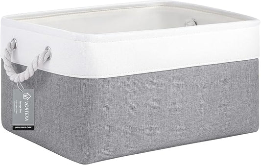 Large Storage Baskets- 15.7x11.8x8.26 inch Storage Bins for Shelves and Closet Organizing, Foldable Fabric Bin for Home Organization Clothes and Laundry (1-Pack, White&Gray)