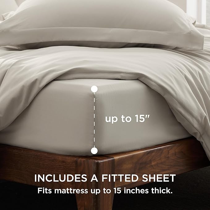 Bedsure California King Size Duvet Cover with Fitted Sheet - 4 Pieces Prewashed Cotton-Like Extra Soft Bedding Set, Includes 1 Duvet Cover 104x98 Inches, 2 Pillow Shams, 1 Fitted Sheet, Linen