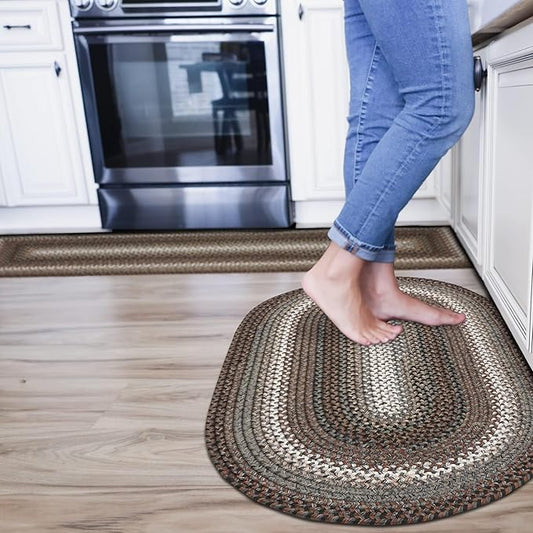 Midnight Moon Brown Braided Rug 2x3' Oval - Indoor & Outdoor - Rustic Country Decor for Bathroom, Entryway, Everywhere