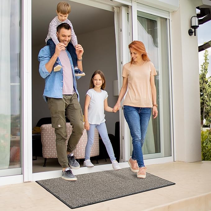 GRANNY SAYS Front Door Mat Indoor Entrance, Indoor Doormat Non Slip Washable, Low Profile Welcome Mat Outdoor, 36" x 24" Resist Dirt Absorbent Mats for Entryway, Floor Mats, Black Beige