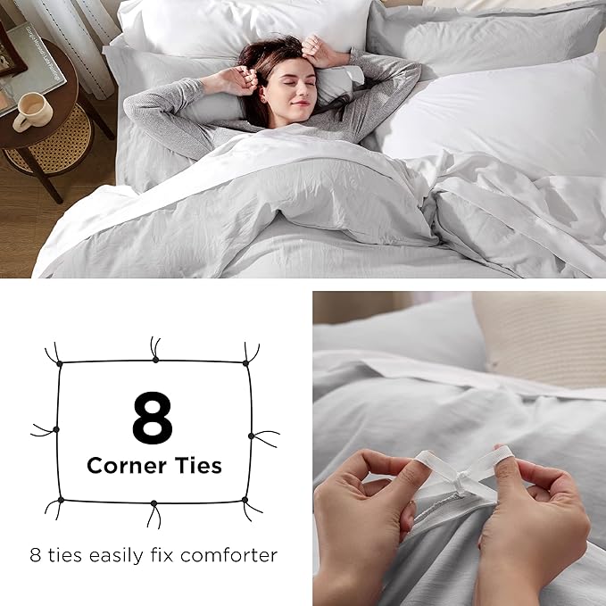 Bedsure Light Grey California King Duvet Cover - Prewashed Cotton-Like Extra Soft Bedding Set, Includes 1 Cal King Duvet Cover 104x98 Inches with Zipper Closure & 2 Pillow Shams, No Comforter