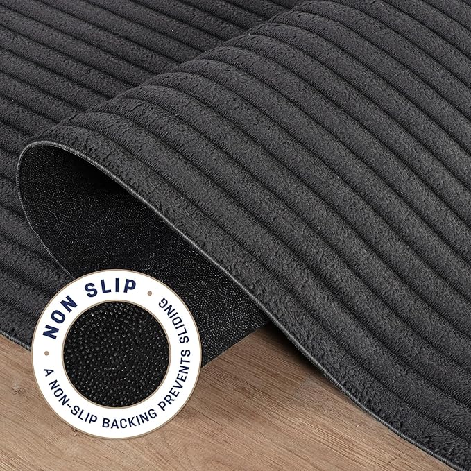Beverly Rug Non Slip Area Rug 4 x 6 Modern Durable Ultra Soft Ribbed Indoor Rugs for Living Dining Room Office Stain Resistant Non Shedding Casual Easy Shag Indoor Carpet Dark Gray 4x6