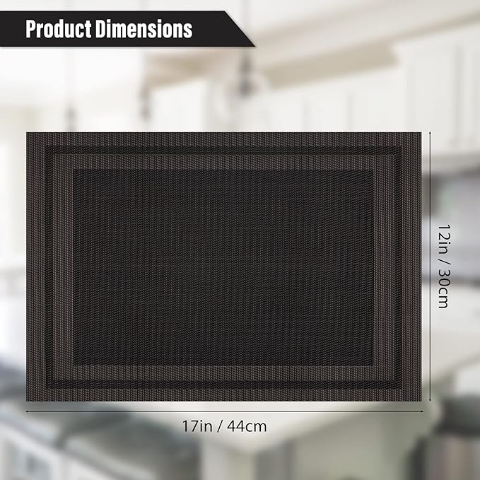 Winknowl Placemats Set of 8，Heat Resistant Woven Vinyl Washable PVC Place Mats，Non-Slip Stain Resistant Indoor/Outdoor Table Mats for Dining Table (Black Brown)