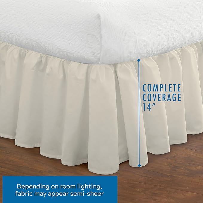 FRESH IDEAS Bedding Ruffled Bedskirt, Classic 14” Drop Length, Gathered Styling, Twin, Ivory (FRE30114IVOR01)