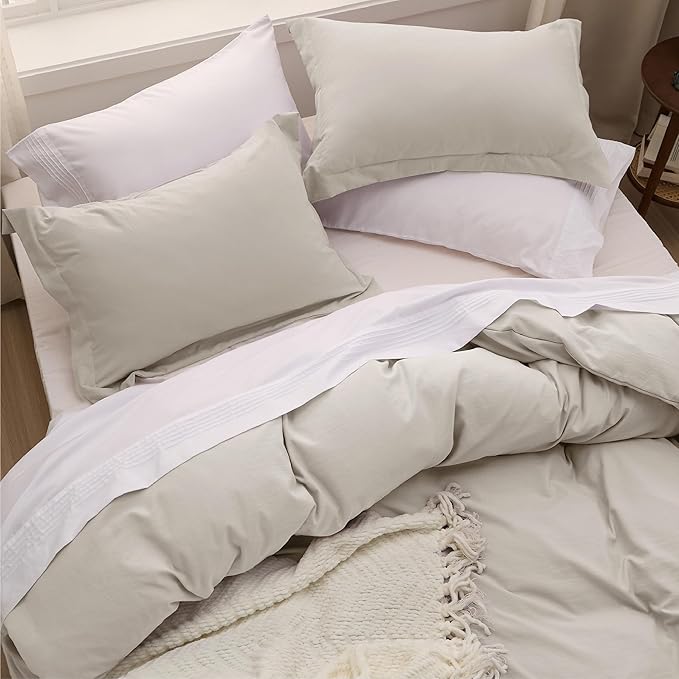 Bedsure Duvet Cover King Size Only - Prewashed Cotton-Like Extra Soft All Season Bedding, Includes 1 Duvet Cover 104x90 Inches with Zipper Closure, Linen, Comforter Not Included