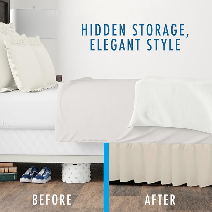 FRESH IDEAS Bedding Ruffled Bedskirt, Classic 14” Drop Length, Gathered Styling, King, Ivory (Model: FRE30114IVOR04)