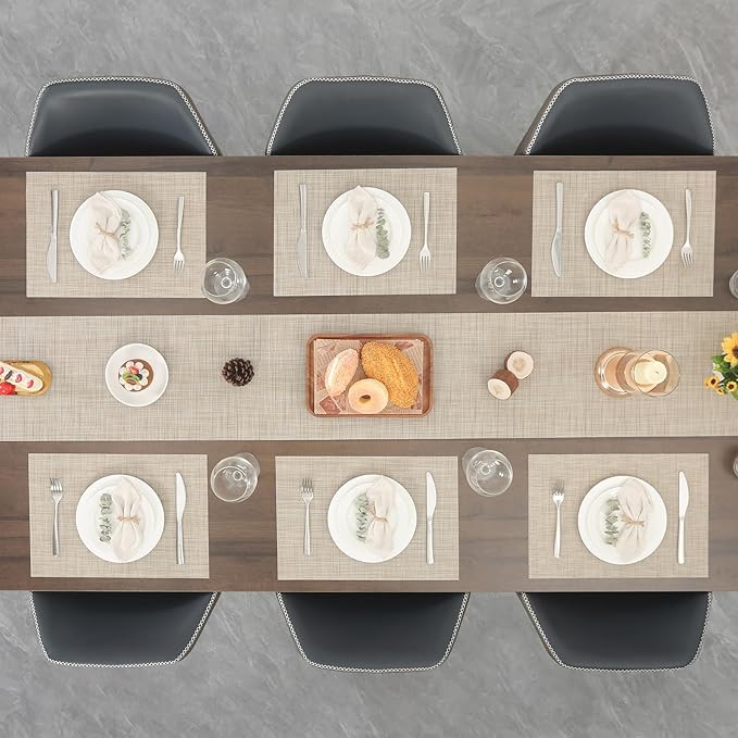 Myir JUN Placemats Set of 8, Vinyl Woven Placemats Place Mats Indoor Set of 8 Washable Table Mats Non-Slip Place mats for Dining Table (Beige, Set of 8)