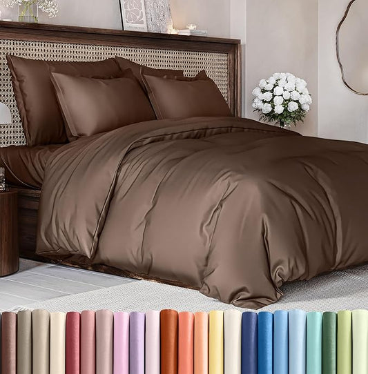 Duvet Cover Cal King Size Set - Extra Soft Cal King Size Duvet Cover 104 x 98 with 2 Pillow Shams - Hotel Luxury Easy Care & Fade Free w/Zipper Closures & Ties - Comfy Breathable Bedding Set (Brown)