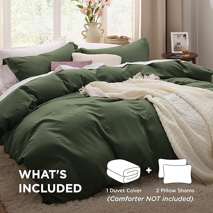 Bedsure Olive Green Oversized King Duvet Cover - 3 Pieces Prewashed Cotton-Like Extra Soft Bedding Set, Includes 1 Duvet Cover 120x98 Inches with Zipper Closure & 2 Pillow Shams, No Comforter