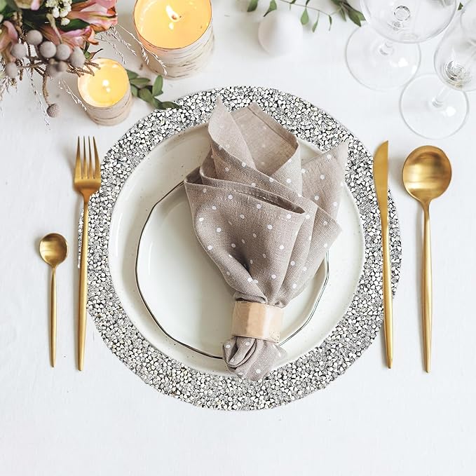 Silver Placemats Set of 8 Crushed Diamond Decor Silver Heat Resistant Mat Rhinestone Decor Round Place Mat Fall Decorations for Home Bling Sparkly Mat 15 inch