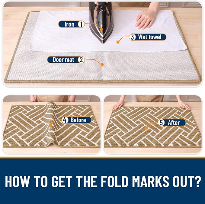 OLANLY Indoor Door Mat, 48x32 Inch, Dirt Resistant and Absorbent, Non-Slip Rubber Backing Floor Mats, Easy Clean Low-Profile Doormat for Entryway, Front Door, and Inside Entrance, Beige