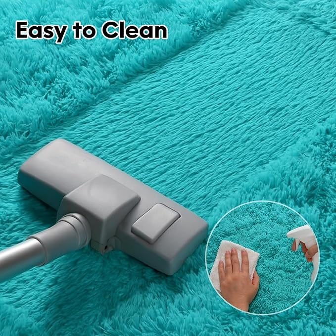 Mtandyx Teal Blue Plush Rug 6x9, Fluffy Shag Carpet Non-Slip, Area Rug for Living Room Bedroom, Modern Soft Rug for Kids Dorm, Hypoallergenic Easy-Clean