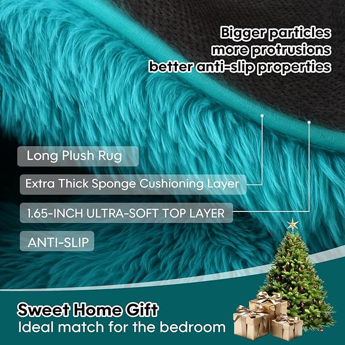 Mtandyx Teal Blue Plush Rug 6x9, Fluffy Shag Carpet Non-Slip, Area Rug for Living Room Bedroom, Modern Soft Rug for Kids Dorm, Hypoallergenic Easy-Clean