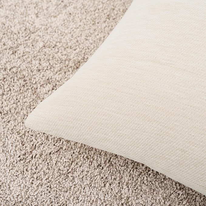 Set of 4 Cream White Throw Pillow Covers 12x20 Inch, Neutral Boho Farmhouse Aesthetic Decorative Pillow Cases for Couch, Sofa, Living Room & Bed, Chenille Pillow Cases, Stylish Home Decor, 30x50 cm
