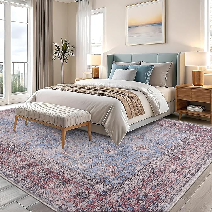 Vanmoos 6x9 Area Rugs for Living Room, Bedroom - Machine Washable, Non-Slip Bedside Rug, Large Soft Floor Carpet for Office, Dining Room, Farmhouse and Home Decor, Rustic Vibes/Rust