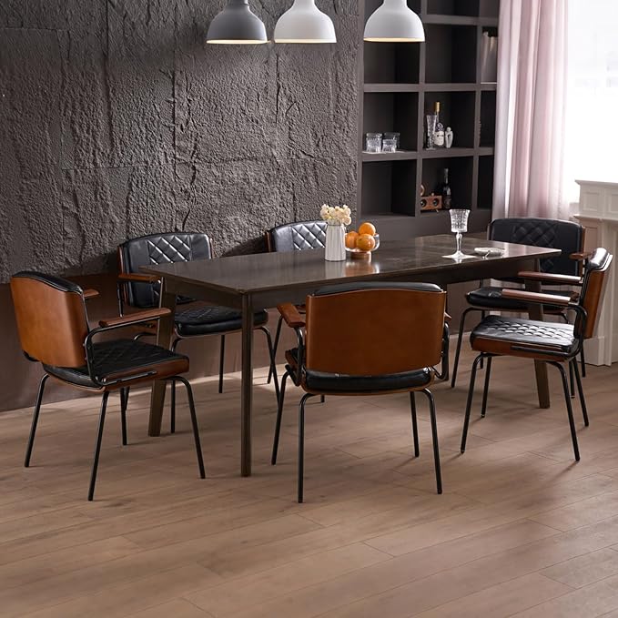 iMenting Upholstered Dining Chair with Arms Modern Kitchen & Dining Room Chair Set 2 Leather Dining Chair for Dining Table Leather Chair Set of 2 for Kitchen Living Room, Black with Black Leg
