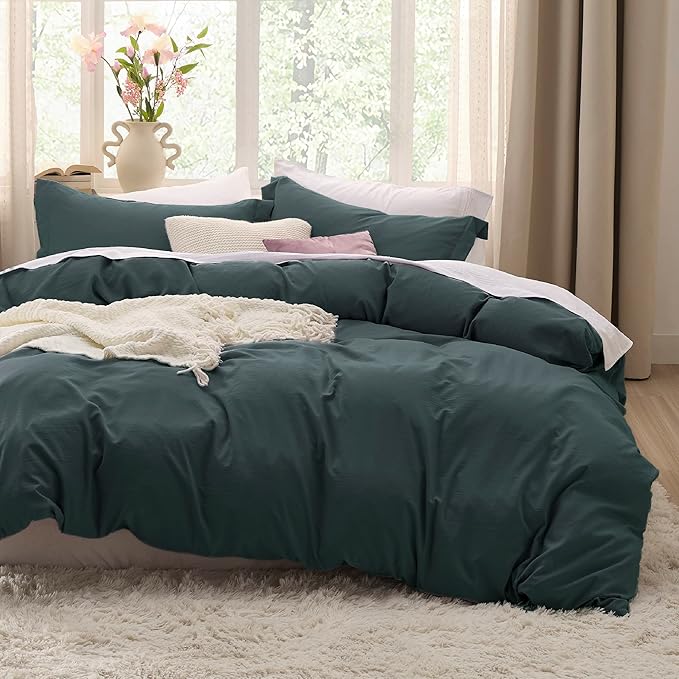 Bedsure Forest Green Oversized King Duvet Cover - 3 Pieces Prewashed Cotton-Like Extra Soft Bedding Set, Includes 1 Duvet Cover 120x98 Inches with Zipper Closure & 2 Pillow Shams, No Comforter