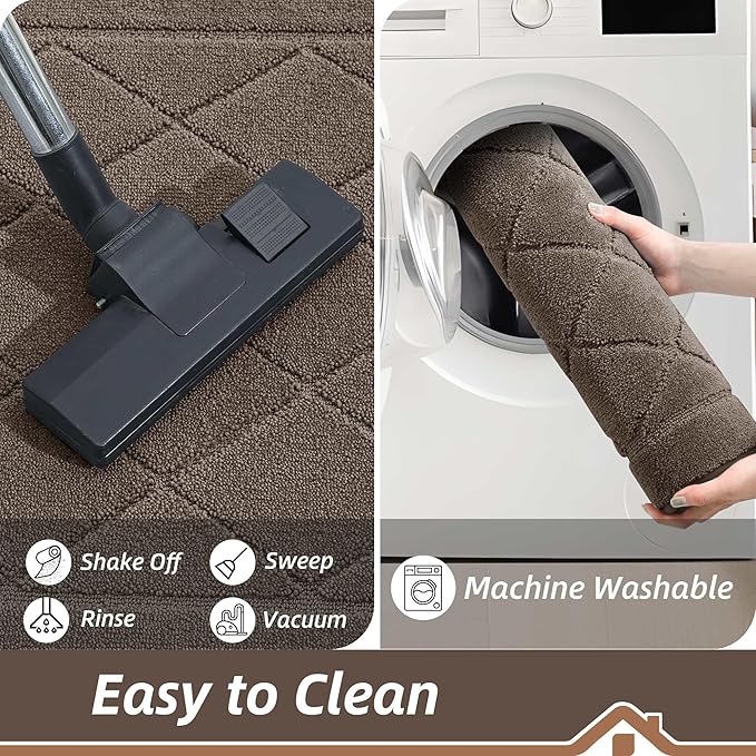 BEQHAUSE Dirt Trapper Door Mat 20" x 32", Doormat Non-Slip Entryway Rugs Washable, Dog Door Mat Stain Resistant and Absorbent Welcome Floor Mat for Front Back Door, Mud Wet Shoes & Paws, Light Brown