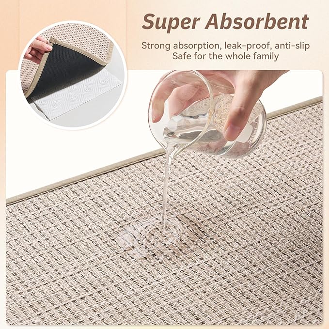 PADOOR Kitchen-Rugs Non Slip Washable, Kitchen-Mats for Floor Super Absorbent Kitchen Floor Mat, Rubber Backing Kitchen Runner Rug, Comfort Standing Mats in Front of Sink 20"x32" Beige