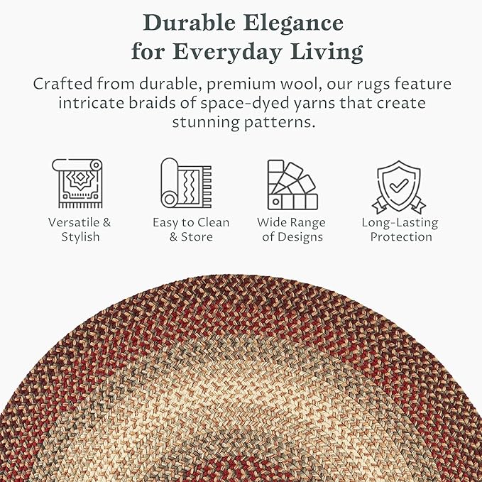 RRI Home Decor EastEnd EL43 Warm Earth 4' x 4' Round - Braided Area Rug, Home Decor, Floor Mat or Bedroom Rug - Easy Care, Ideal for High Traffic Areas in Hallway and Living Room - Made in USA