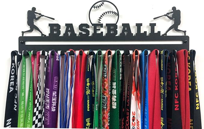 Sports Medal Hanger Display, Medal Holder Ribbon Display with Hooks, Key Holder & Award Rack for Wall, Great Gift for Kids and Adults