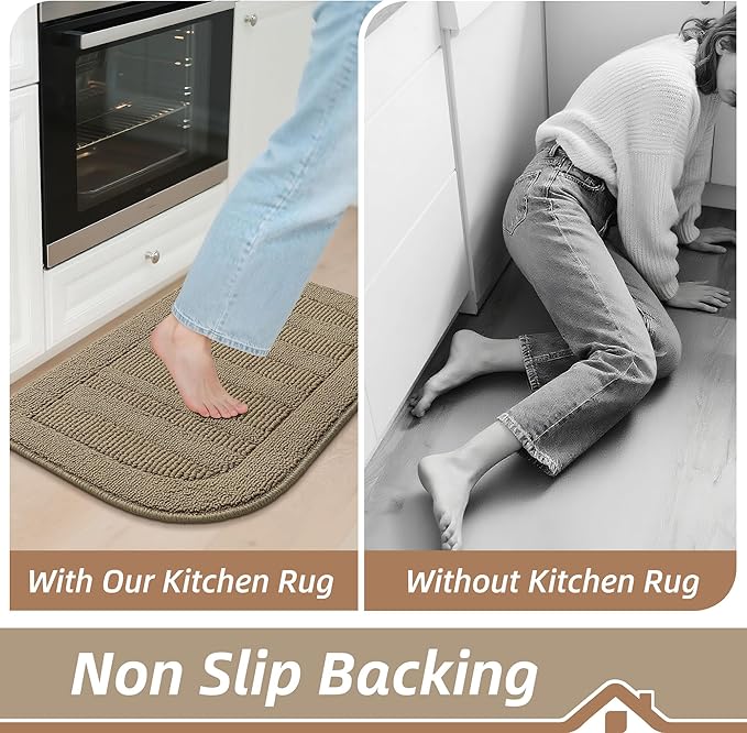 BEQHAUSE 24x36 Inch Kitchen Rug Mat Durable Kitchen Rugs Non-Slip Washable Absorbent Kitchen Mats for Floor Dirt-Resistant Semicircular Kitchen Mat (Beige)