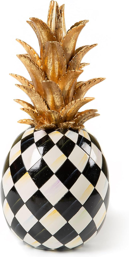 MACKENZIE-CHILDS Marquee Pineapple Sculpture, Decorative Pineapple Decor for Home, Black-and-White Courtly Harlequin