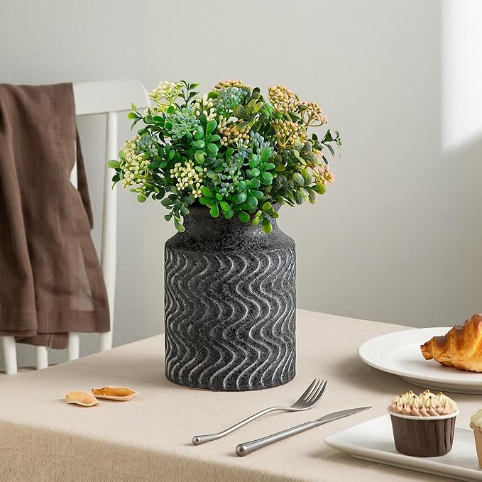 Rustic Vases for Home Decor. Ceramic Vase for Dining Table Decor. Terracotta Decorative Vase - 7.8inch Black Vintage Fall Flower Vase - Rustic Table Vases