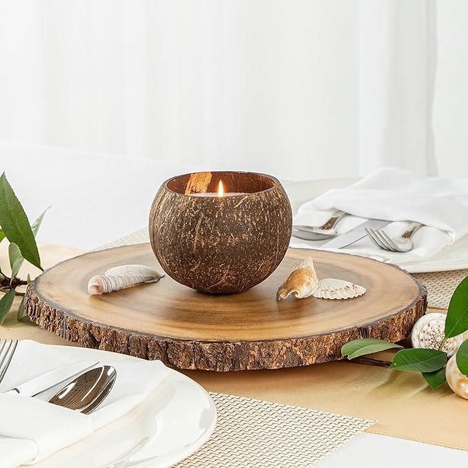 Restaurantware-Coco Casa 3.9 x 2.8 Inch Coconut Shell Candle, 1 Hand Poured Coconut Bowl Candle - Spring Hydrangea Fragrance, Double Wax Blend, Soy Wax Scented, Wooden Wick