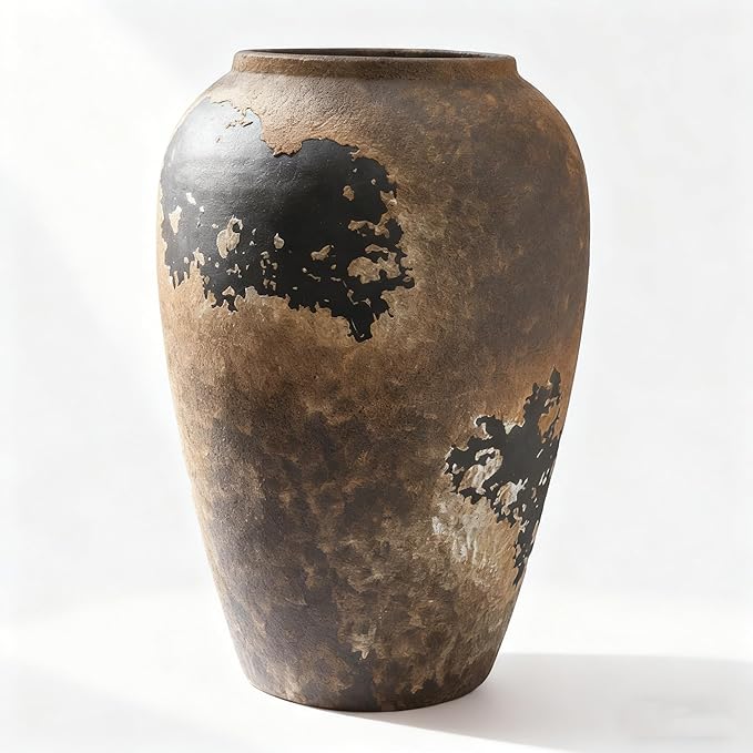 Ceramic Flower Vase 11 inch Tall Vase for Centerpieces,Large Decorative Terracotta Vases,Farmhouse Rustic Vases for Home Decor,Living Room,Table,Neutral,Waterproof