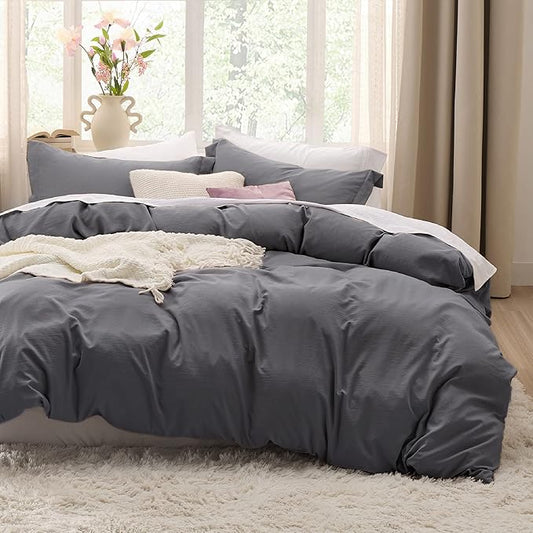 Bedsure Dark Grey Duvet Cover King Size - 3 Pieces Prewashed Cotton-Like Extra Soft Bedding Set, Includes 1 Duvet Cover 104x90 Inches with Zipper Closure & 2 Pillow Shams, Comforter Not Included