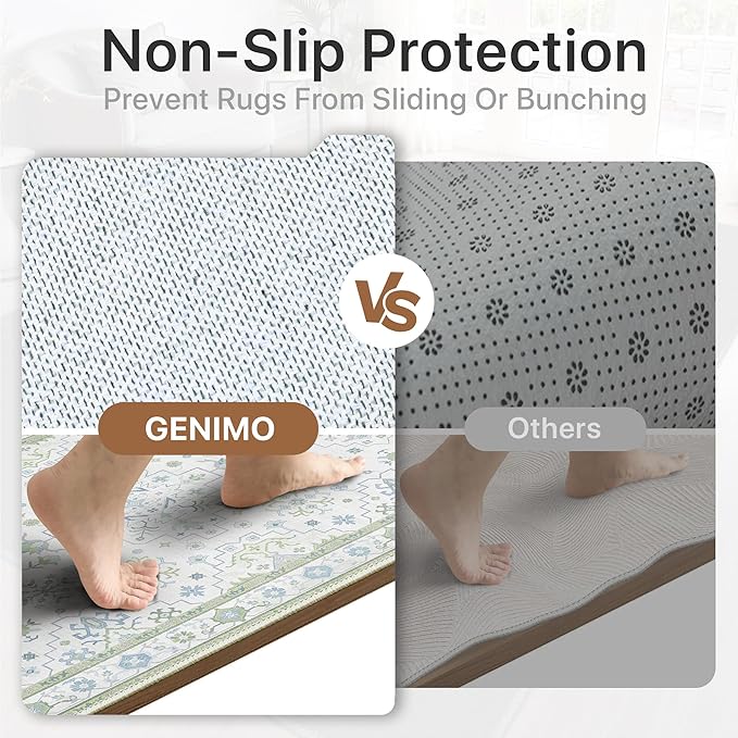GENIMO 2'6''x6 Runner Rug,Machine Washable Non-Slip Vintage Rugs,Low Pile Lightweight Carpet for Bedroom,Hallway,Entryway,Kitchen,Bathroom,Creamgreen