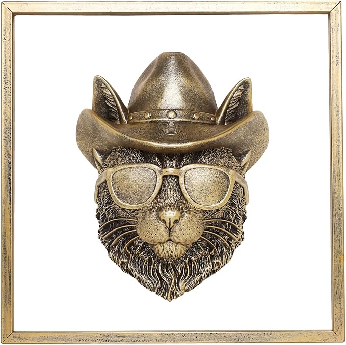 Newinhome Animal Heads Wall Decor (Includes Metal Frame) Resin Animals Sculptures Head Wall Hanging Decoration Gold vintage Wall Sculpture for Living Room Bedroom Office(Bobcat)