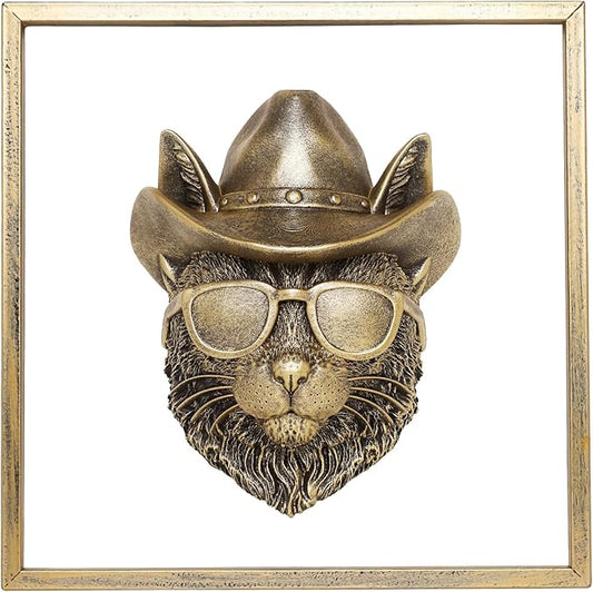Newinhome Animal Heads Wall Decor (Includes Metal Frame) Resin Animals Sculptures Head Wall Hanging Decoration Gold vintage Wall Sculpture for Living Room Bedroom Office(Bobcat)