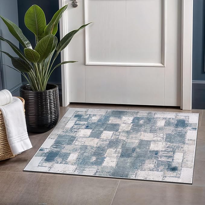 Beverly Rug Modern Abstract Entry Rug 2x3 Luxury Ultra Soft Vintage Indoor Area Rugs for Living Room Stain Resistant Non Shedding Indoor Carpet Alfombras para Salas Modernas (2 x 3 Navy Blue)